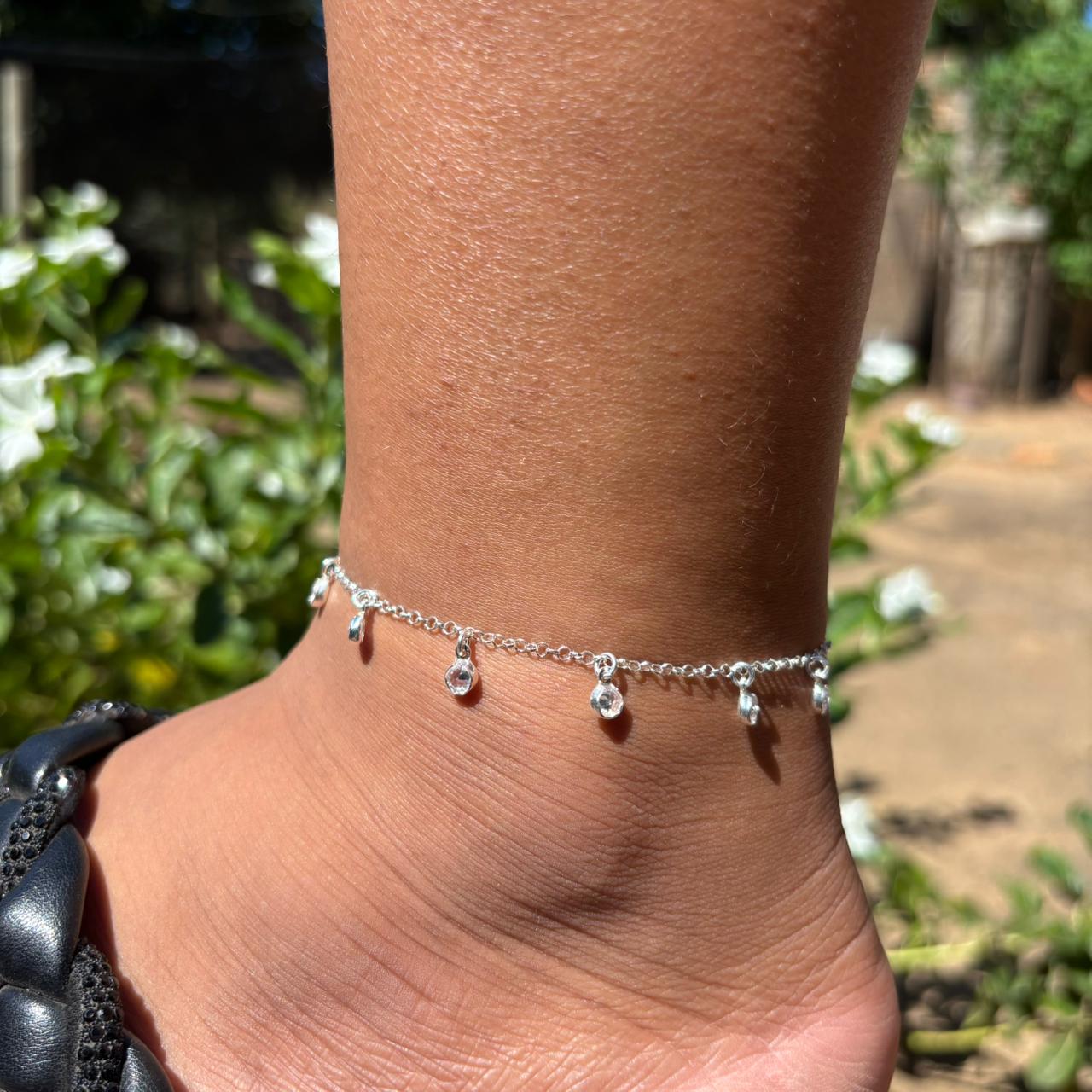 Tornozeleira Com Zirconia Cristal Pendurada 4,5mm 24cm em Prata 925 - Imagem 2