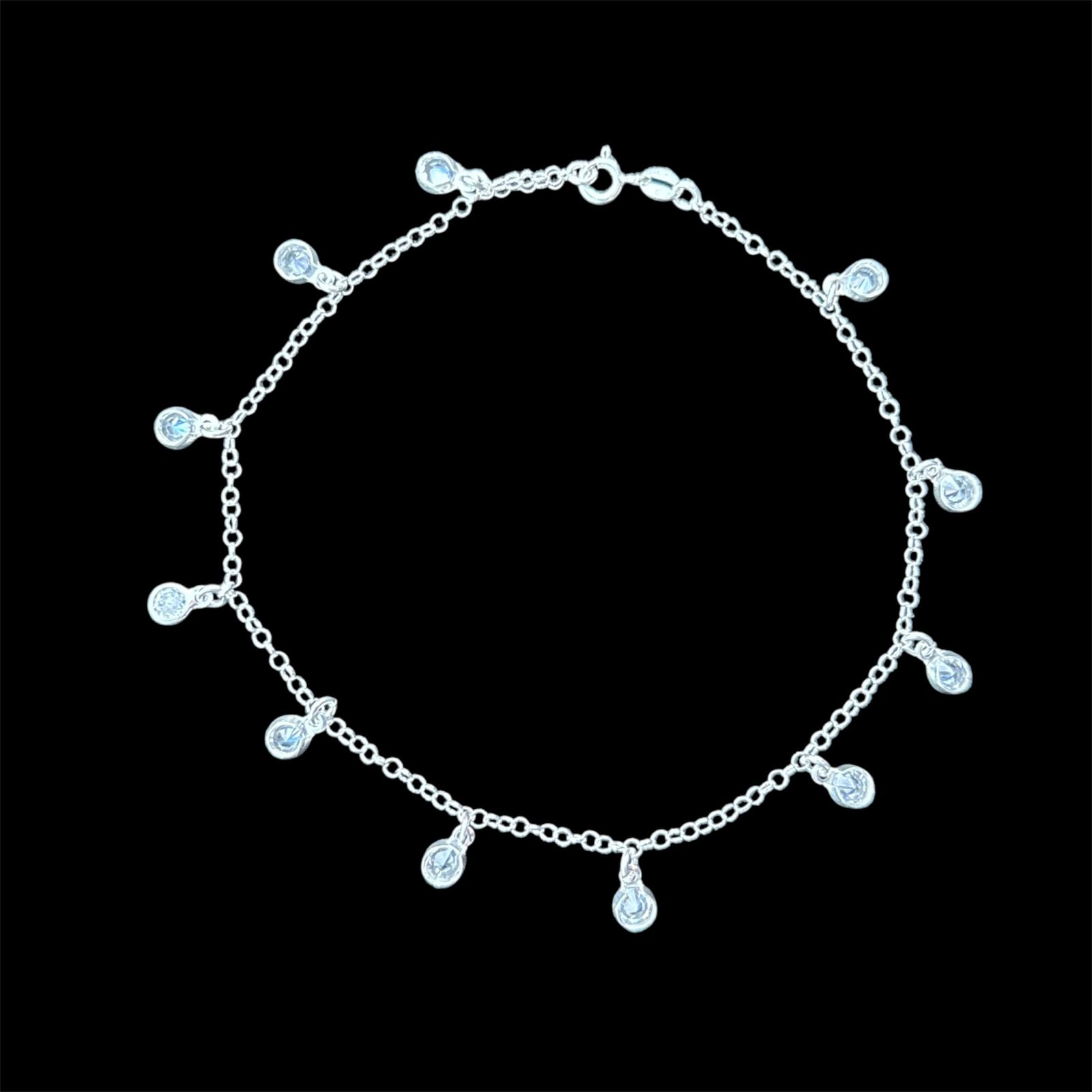 Tornozeleira Com Zirconia Cristal Pendurada 4,5mm 24cm em Prata 925