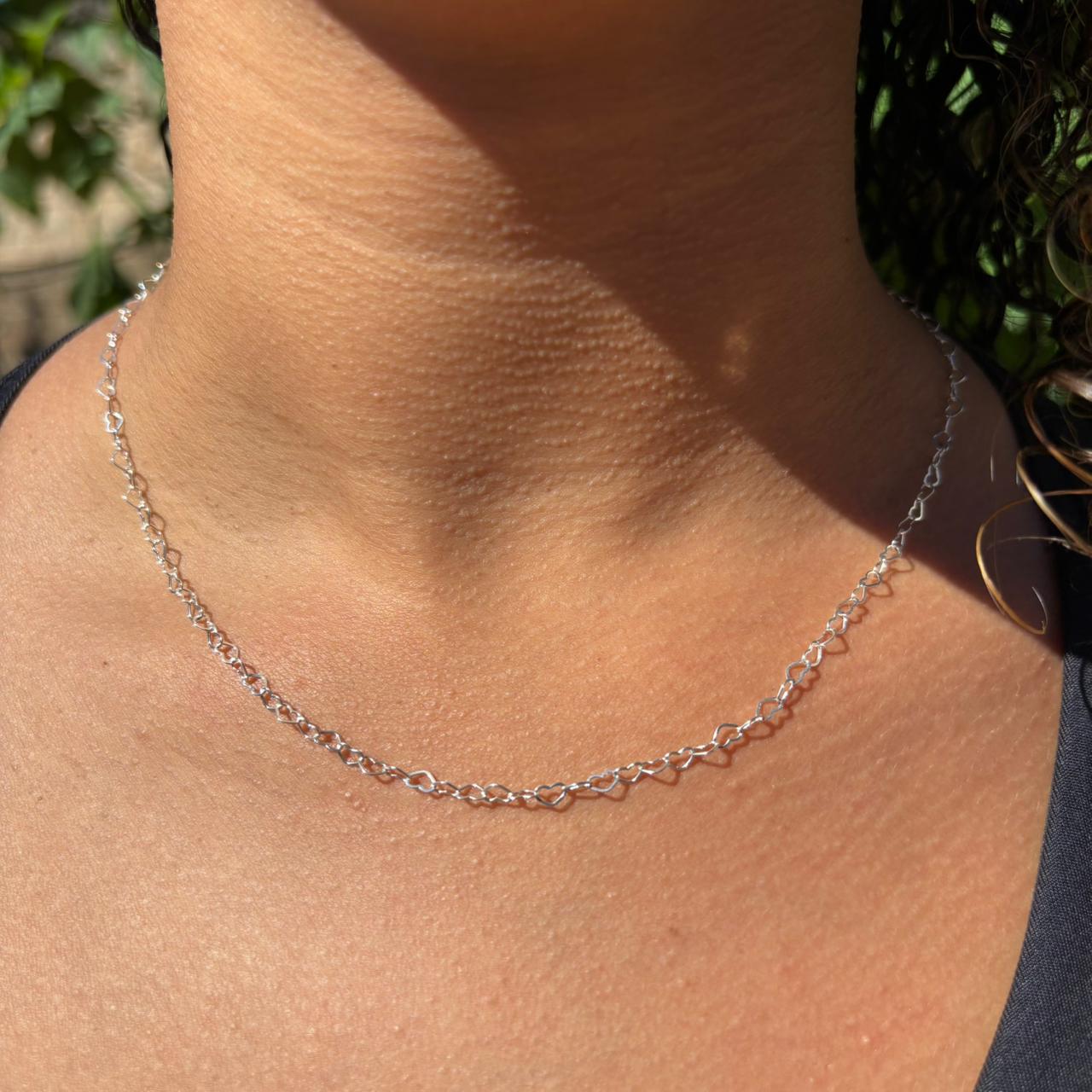 Colar Elo Corações 2.5mm em Prata 925 - Imagem 2