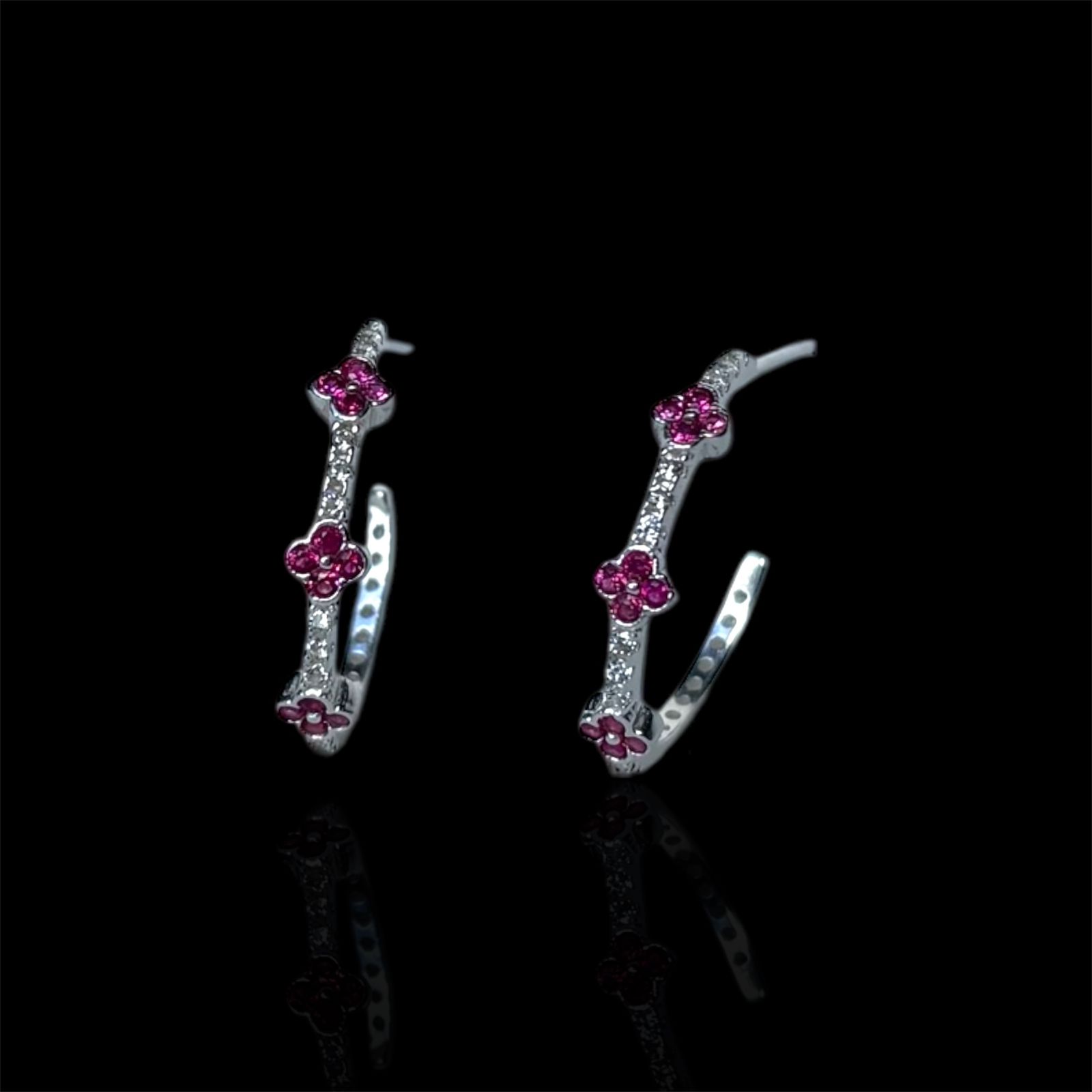 Argola Rosa Cravejada em Prata 925