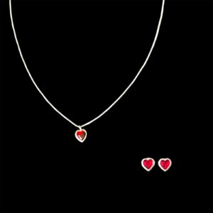 Conjunto Coração na Zircônia Vermelha em Prata 925